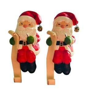 Vintage Hallmark Santa Stocking Holder Shelf Sitter Lot of 2 With List 5.75 Inch